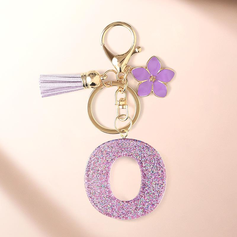 Flash Powder 26 English letters, diy, Resin keychain, purple flower, pendant, bag pendant, keychain, Christmas gift, Stocking stuffers