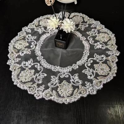 European Round Embroidery Lace Table Mat Living Room Bedroom Study Nightstand Cover Cloth Coaster Fruit Tray Kitchen Decoration