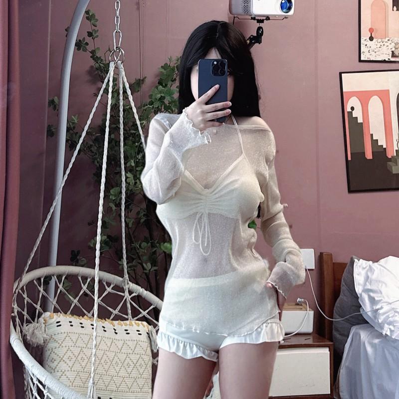 Korean Swimsuit Female Student Sexy Blouse Covers Belly To Show Slimming Split Three-piece Set Conservative Small Chest High Waist Quick-drying