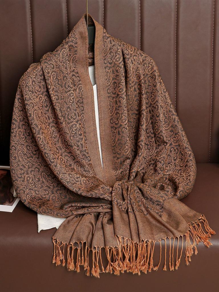 Autumn And Winter Imitation Cashmere Shawl Women'S Ethnic Style Warm Scarf Jacquard Tassel Women'S Shawl