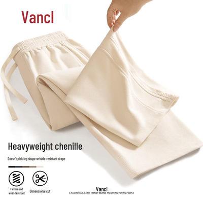 Pantalon Décontracté à Cordon de Serrage en Chenille Jambe Courbée pour Homme