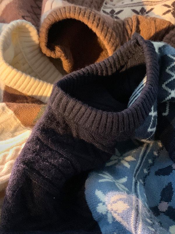 Men's Retro Patchwork Knit Sweater: Warm, Thick, Stylish, and Loose-Fit Winter Jacket
