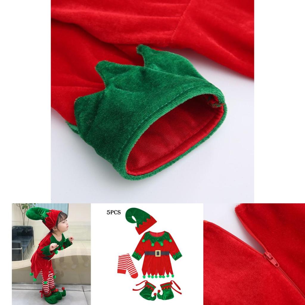 Atemberaubendes Weihnachtselfen-Kleinkind-Cosplay-Kostüm Mit Schuhen Strümpfen