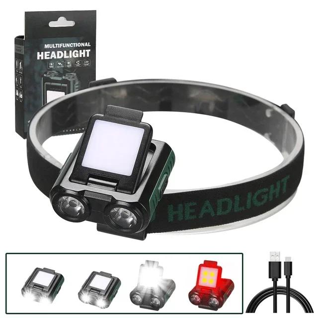 LED Strong Headlight Dual Light Source Hat Clip Lamp Rechargeable Induction Outdoor Waterproof Night Fishing Camping Flashlight