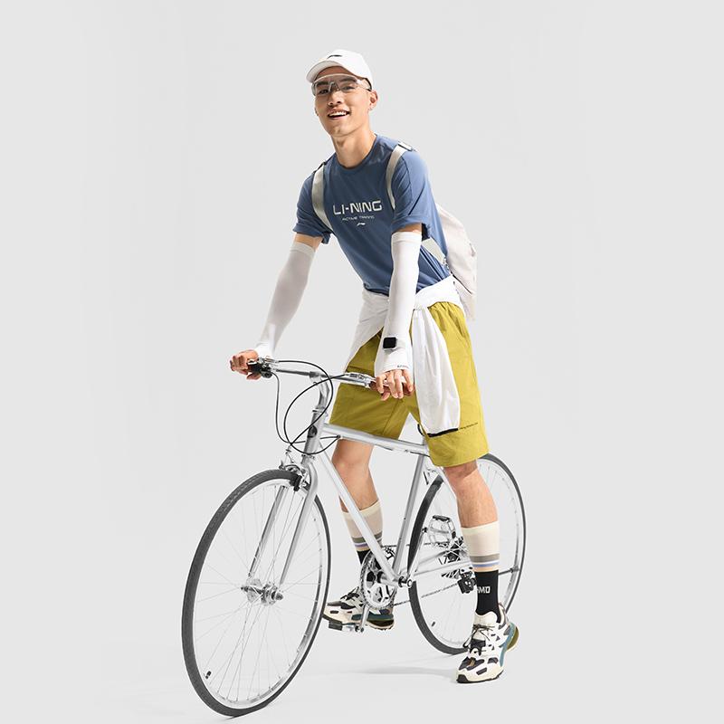 Li Ning Cooling Tea T Quick Dry Casual Top Logo Letter Print Round Neck Knitted Sports Short Sleeve T-Shirt Men Tops Gray Indigo-Blue ATSU589-2