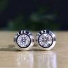 Silver Plated Round Bezel Set CZ Stud Earrings, Minimalist Bubble Style Crystal Studs for Women
