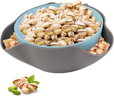 Dual Compartment Snack Bowl Pistachio, Shell Storage with Non-Slip Base, for Nuts Candy Fruit Serving