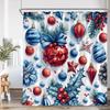 Chritsmas Shower Curtain Red Silvery Ball Xmas Balls Snowflake Pine Leaves Merry Christmas Winter Polyestert Bath Curtain Decor