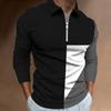 Mens Color Block Zipper Casual Slim Fit Long Sleeve Polo Shirt
