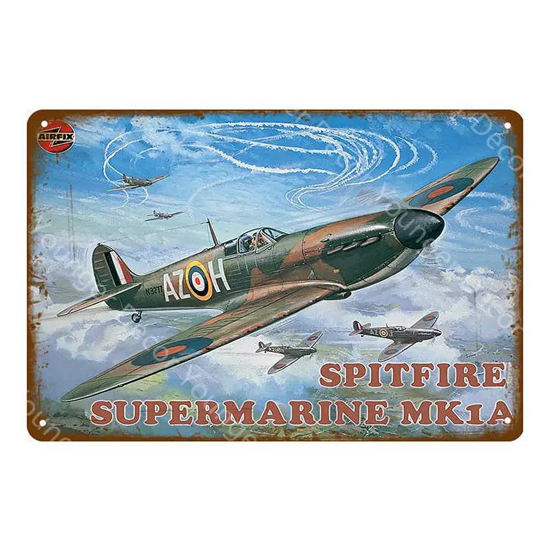 American Classic Airplane Fighter Metal Signs Aircraft Plane Wall Sticker Vintage Art Painting Poster Bar Room Home Decor YJ012