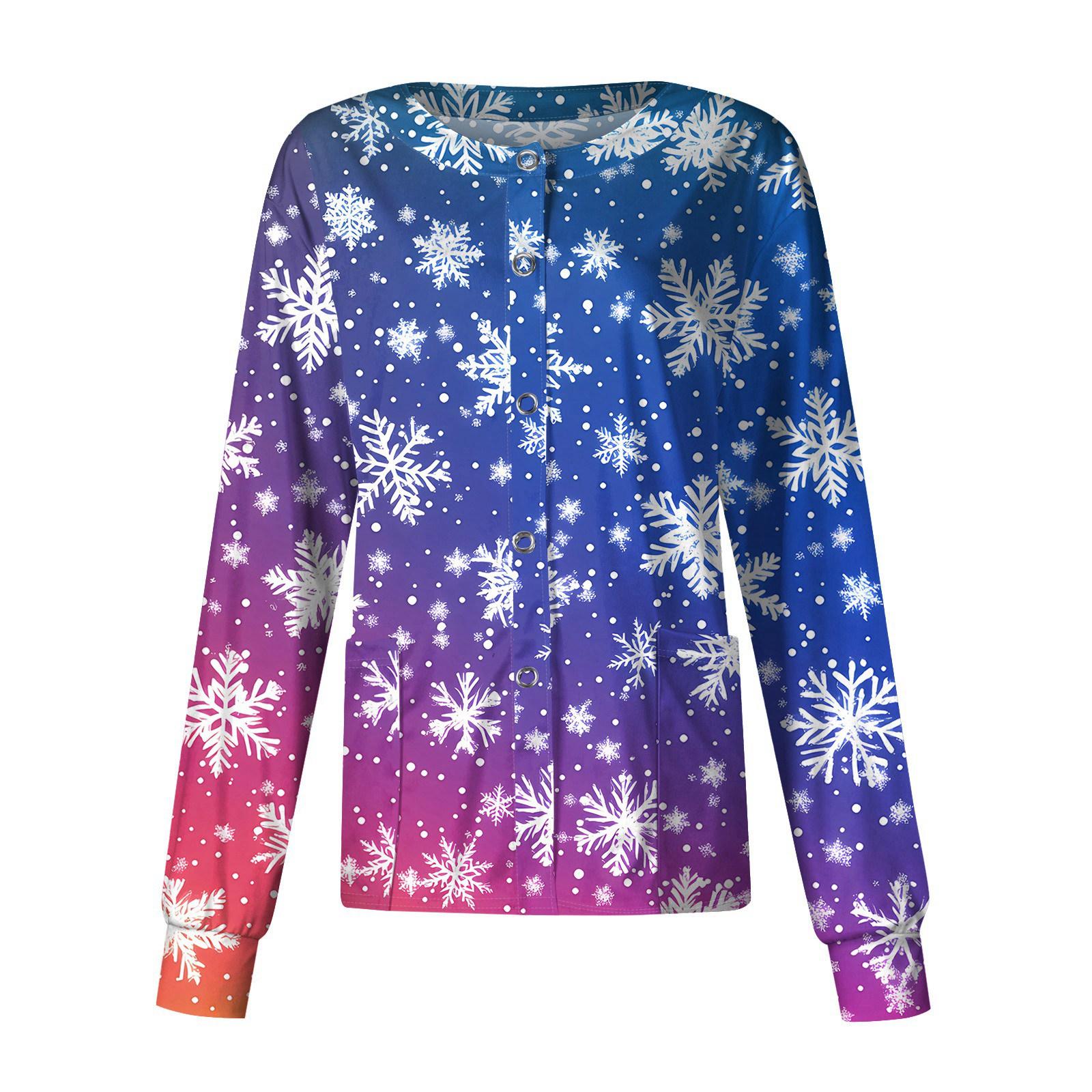 

Женский повседневный однобортный однобортный защитная одежда с рождественским принтом и длинными рукавами, кардиган, топ L