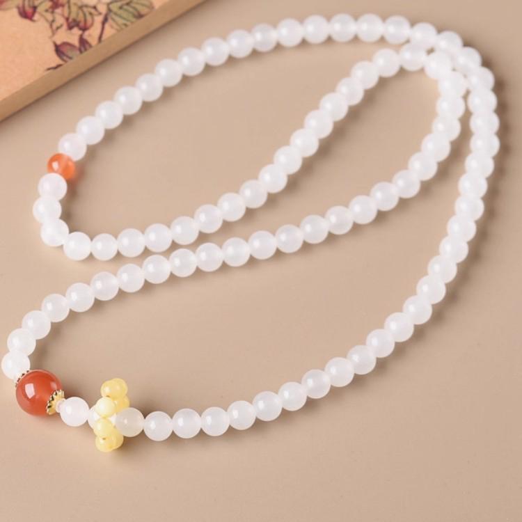 Xinjiang Hetian Mutton Fat White Jade Three-Circle Bead Bracelet Necklace
