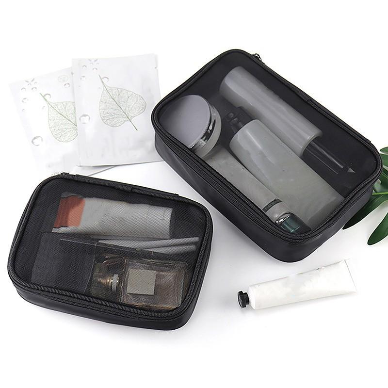 Women Fashion Makeup Bag Women Solid Color Zipper Cosmetic Bag Mesh Transparent Casual Travel Portable Mini Wash Storage Bags