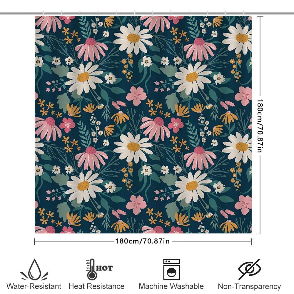 Spring Floral Print Shower Curtain Waterproof Fabric With Rod Pocket For Bathroom Decoration In Various Colors (Size72X84)