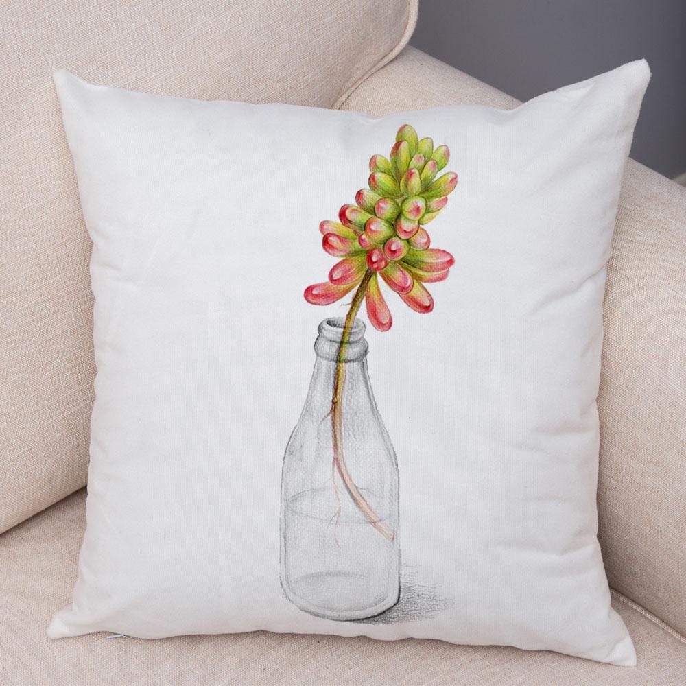 Cartoon Plant Cushion Cover Bedroom Living Room Car Sofa Pillowcase Watercolor Juicy Pillowcase Ornament