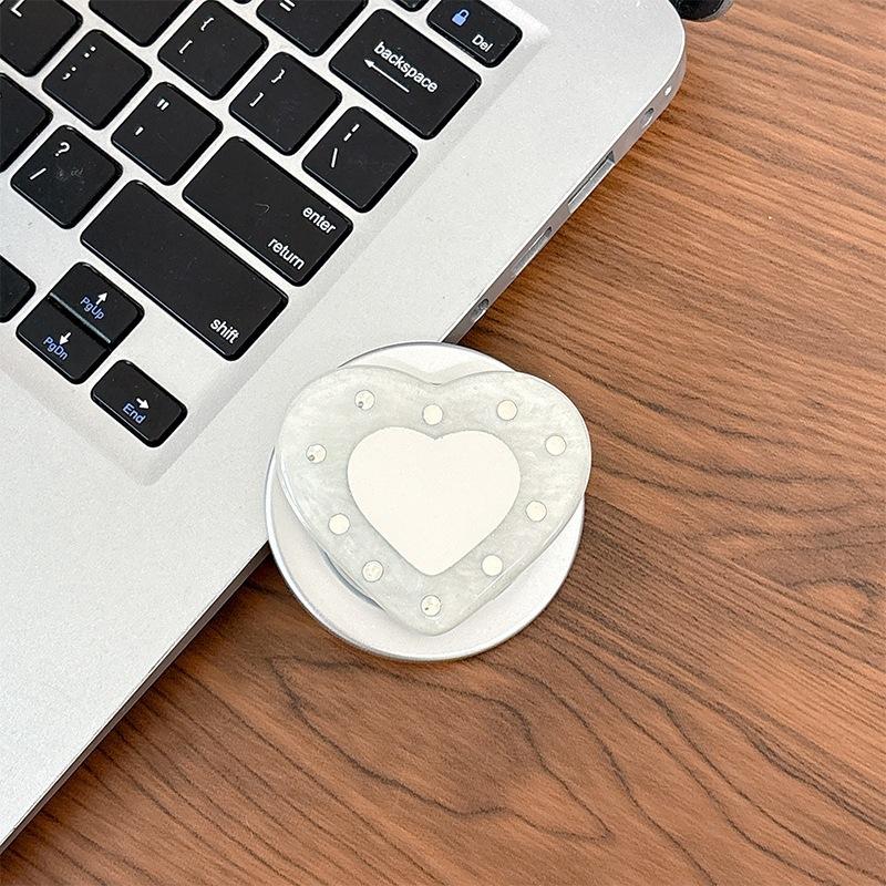 Women'S Magnetic Suction Is Suitable For Magsafe Watching Dramas, Desktop Mobile Phone Airbag Holder, Rhinestone, Heart-Shaped Mirror Sticker