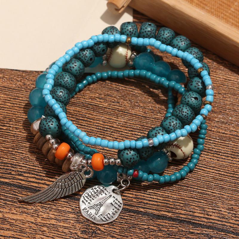 Bohemian Multi-Layer Rice Bead Bracelet Wings Personalized Versatile Bracelet Ethnic Style Travel Photo Bracelet Female Generation