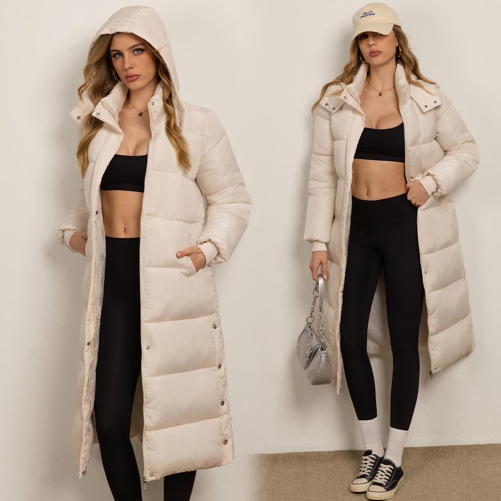 Winter new hooded padded coat women's long knee warm padded jacket women's jacket tide
