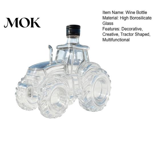 Alcohol Storage With Airtight Seal Tractor Shaped Whiskey Glass Decanter, 300ML Wine Bottle with Lid, Clear Flask Home Bar Decorative for Spirits,