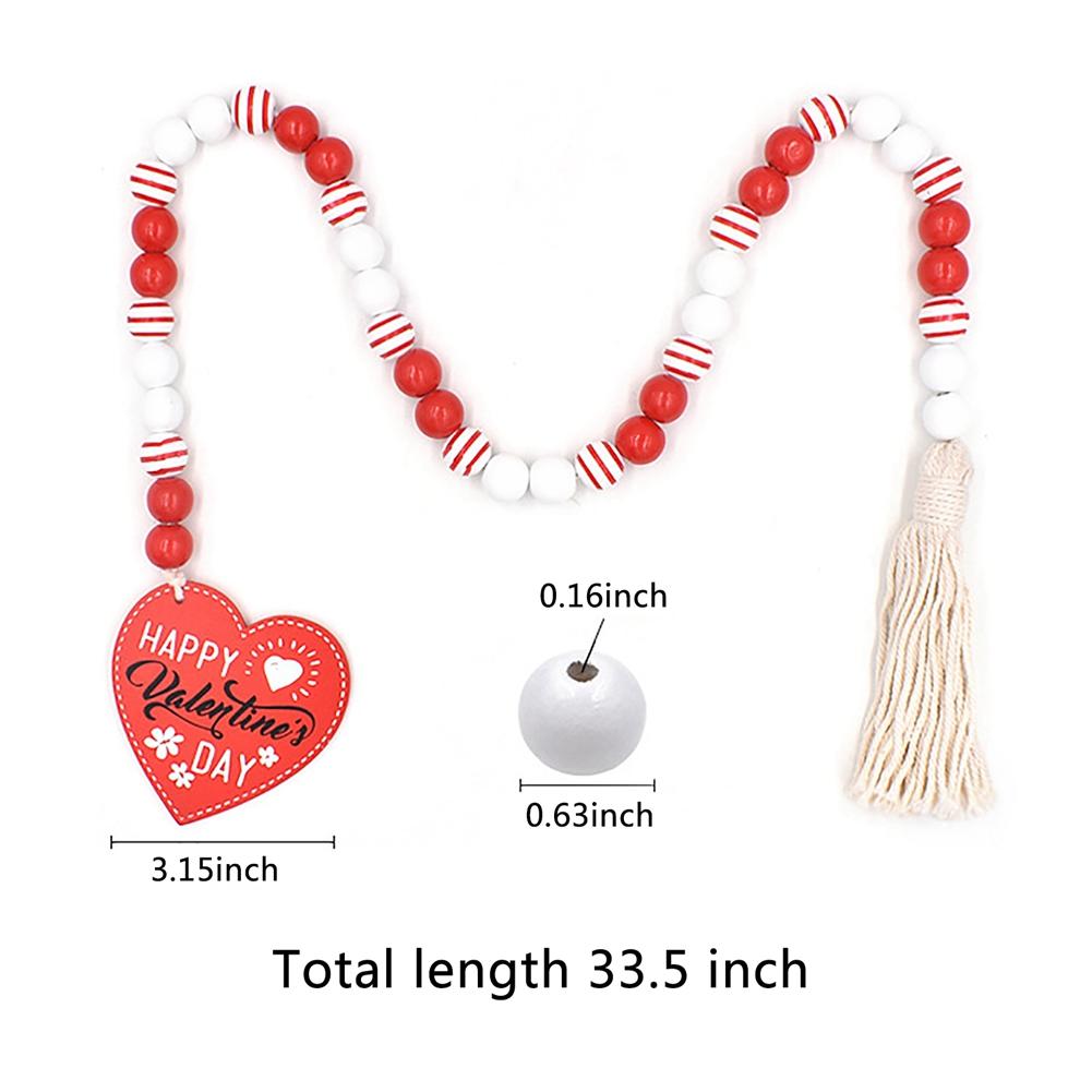 Love Wood Beads Garland Valentine’s Day Tiered Tray Decors Beaded Garland with Tassels Pendant Party Home Decoration Accessories
