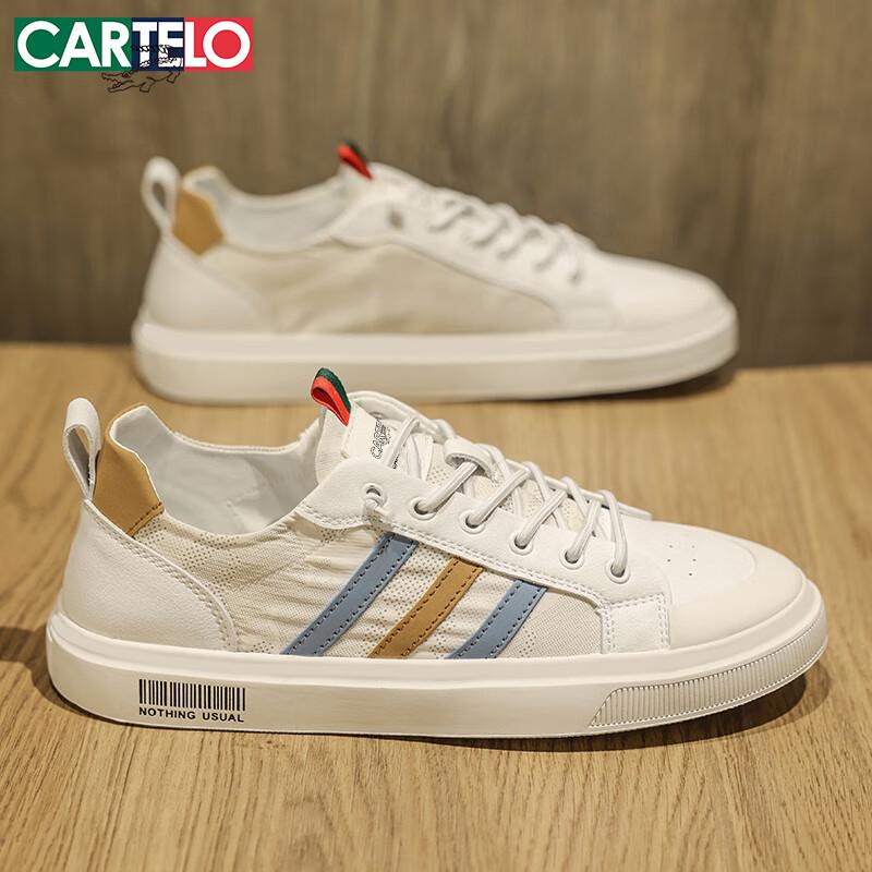 CARTELO Men s Breathable White Casual Board Shoes 42