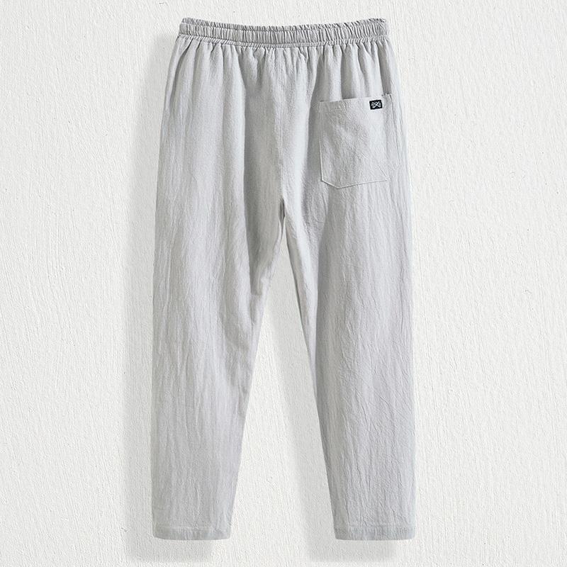 Men's Loose-Fit Cotton-Linen Trousers: Breathable, Trendy, Retro, Straight-Leg Casual Pants for Summer.