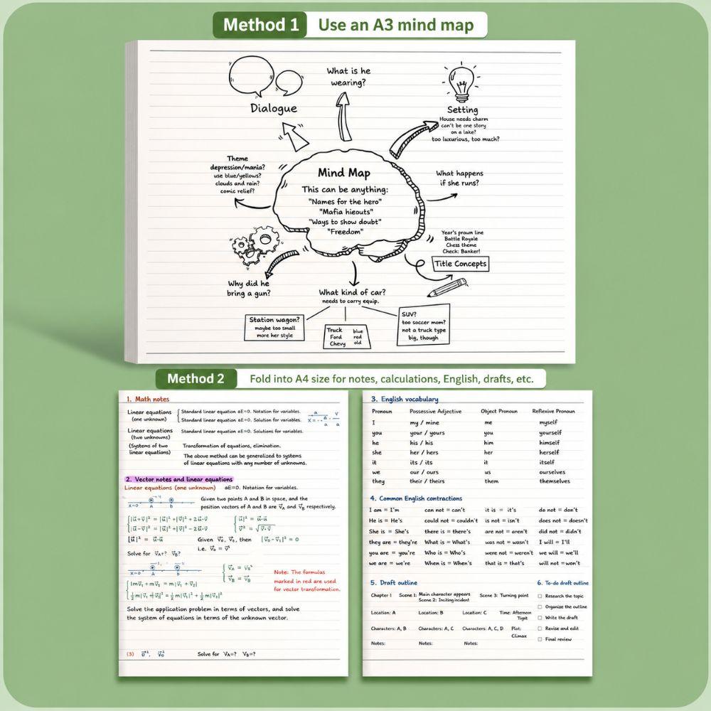 Wide Horizontal Lined Draft Notebook Thick Cream Paper Practice Paper Students