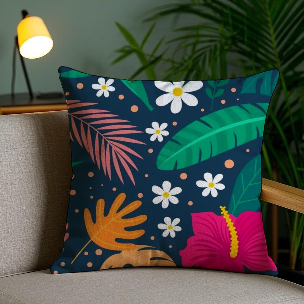 Fresh Floral Pattern Cushion Cover Plush Fabric Soft Double-Sided Printed Invisible Zipper Sofa Pillow Case Home Decor