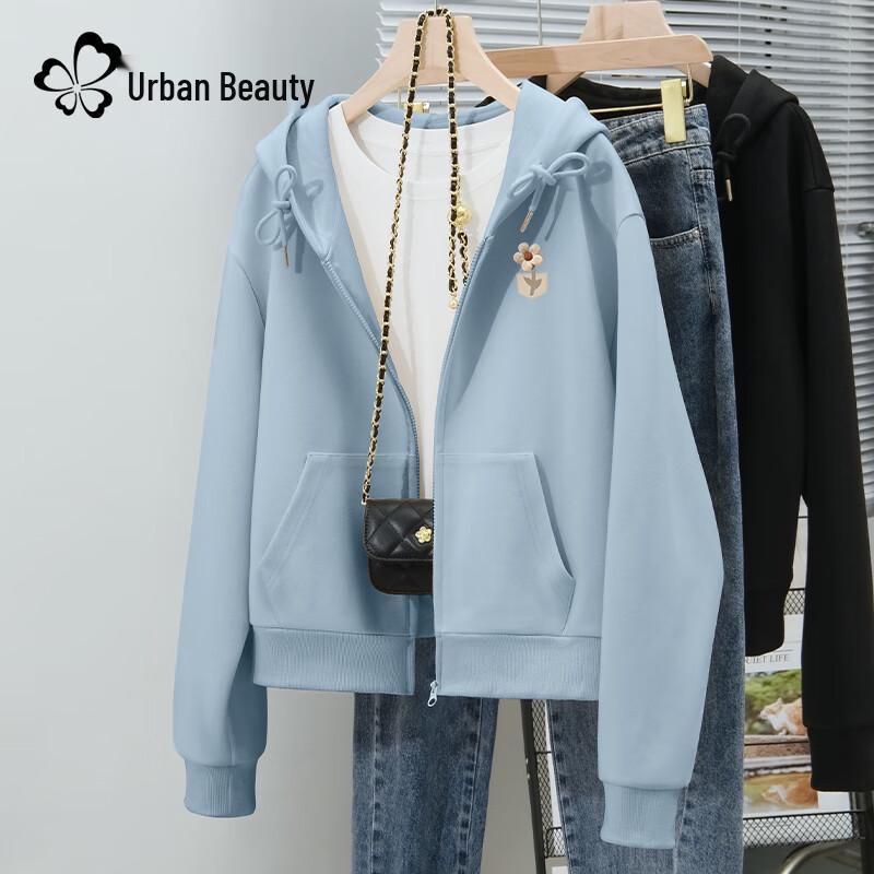 Women's Loose Fit Hooded Cropped Zip-Up Sweatshirt