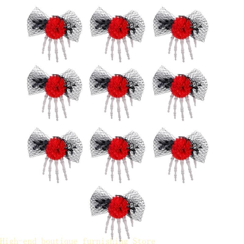  Halloween Party Tulle Side Hair Clip with Skull Festival Costume Decoration