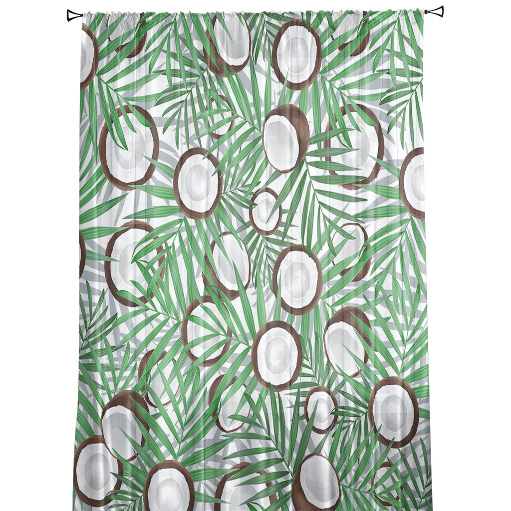 Kokostextur Löv Modern Gardin För Vardagsrum Transparenta Tyllgardiner Fönster Skir För Sovrummet Tillbehör Dekor