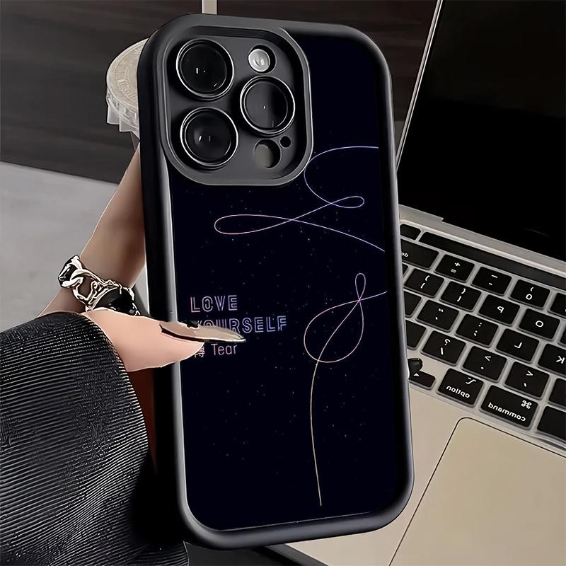 Phone Case for iPhone 17 Air 16E 15 16 Pro Max Love Yourself Flower Heart Line Kpop Cover 14 Plus 13 12 Mini Soft Shell Silicone