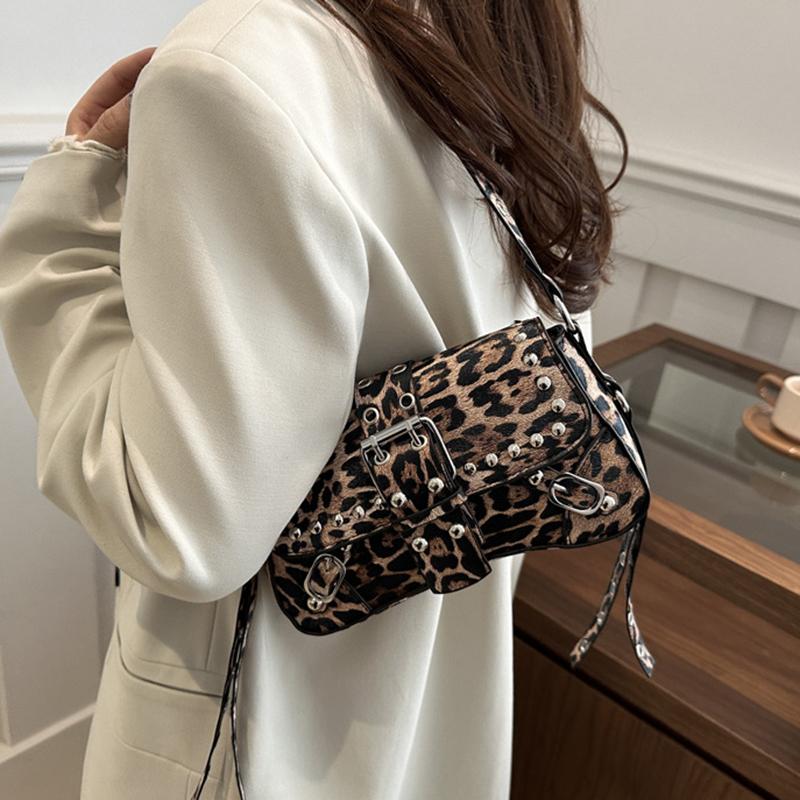 Yogodlns Trendy Motorcycle Punk Style Shoulder Bag for Women Solid Color Fashion Rivet Commuter Small Square Underarm Bag