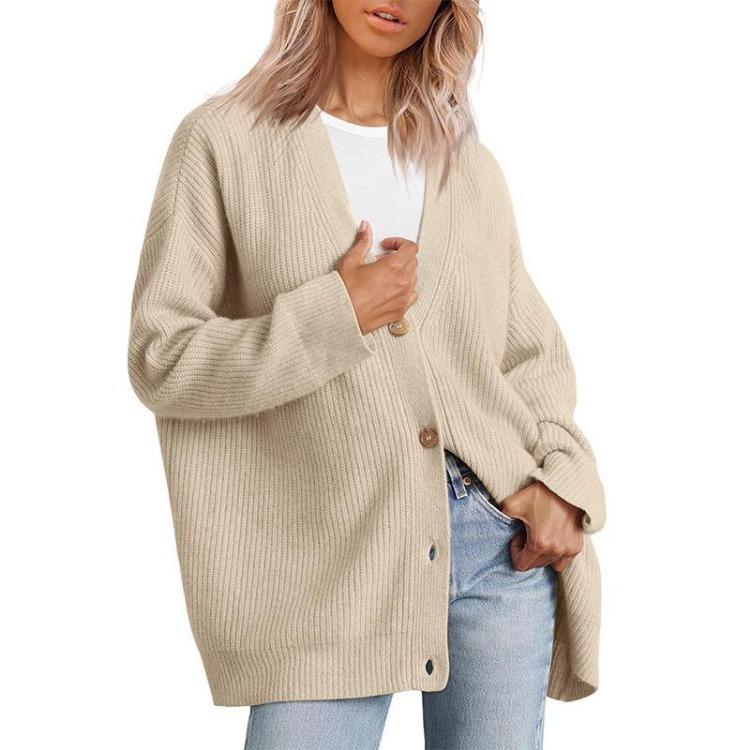Women’s Soft Comfortable V-neck Knitted Cardigan Long Sleeve Button Down Warm Solid Sweater Casual for Lady