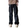 Men Cargo Pants Mid-rise Drawstring Multi Pockets Design Leisure Trousers Solid Color Wide Leg Outdoor Camping Pants Plus Size