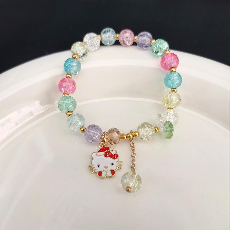 Sanrio Popcorn Crystal Beaded Bracelet: Strawberry Bear & Kuromi Cartoon Charm - Perfect Christmas Gift for Besties