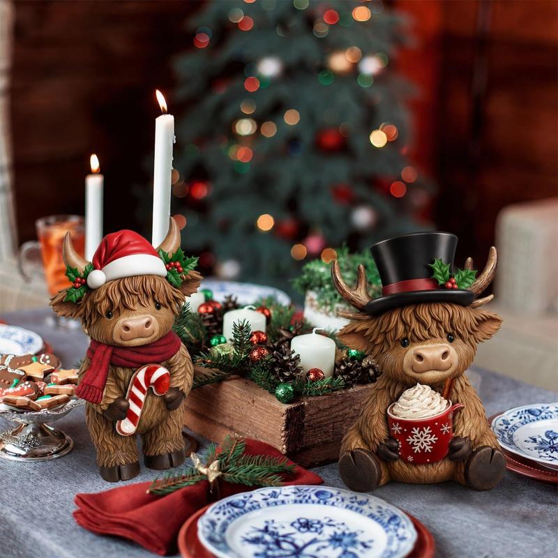 2Pcs 2D Flat Wooden Newspaper-Reading Cows Highland Cow Decorative Ornaments For Home Bedrooms Entryways Bookshelf Display