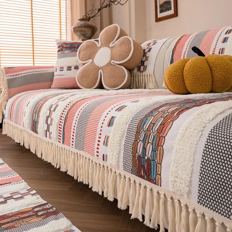 1PC Old Coarse Cotton and Linen Sofa Cushion Four Seasons Universal Thickened Linen Seat Pad Anti-Cat Scratch Inn Sofa Cover