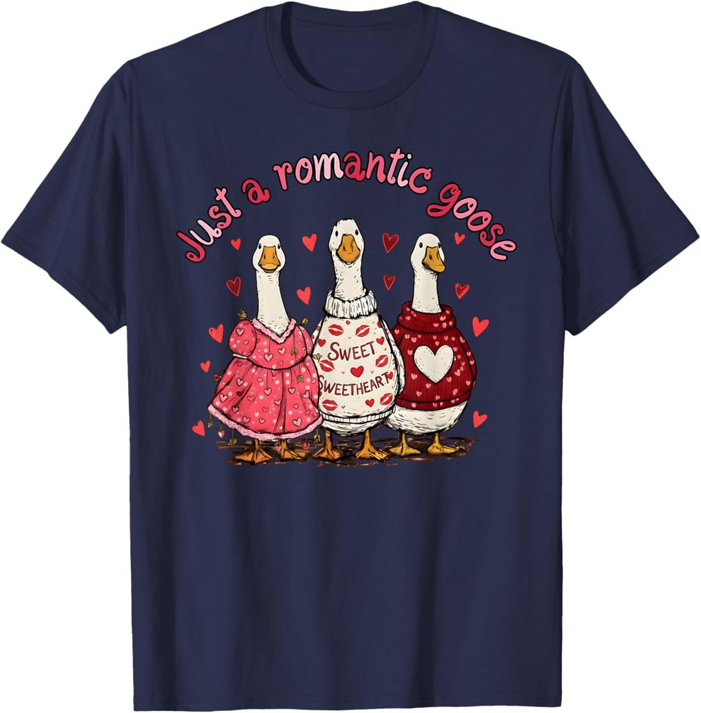 Romantische Gans Valentinstag Lustige Gans Grafik T-Shirt Lässiges Baumwoll Kurzarm T-Shirt