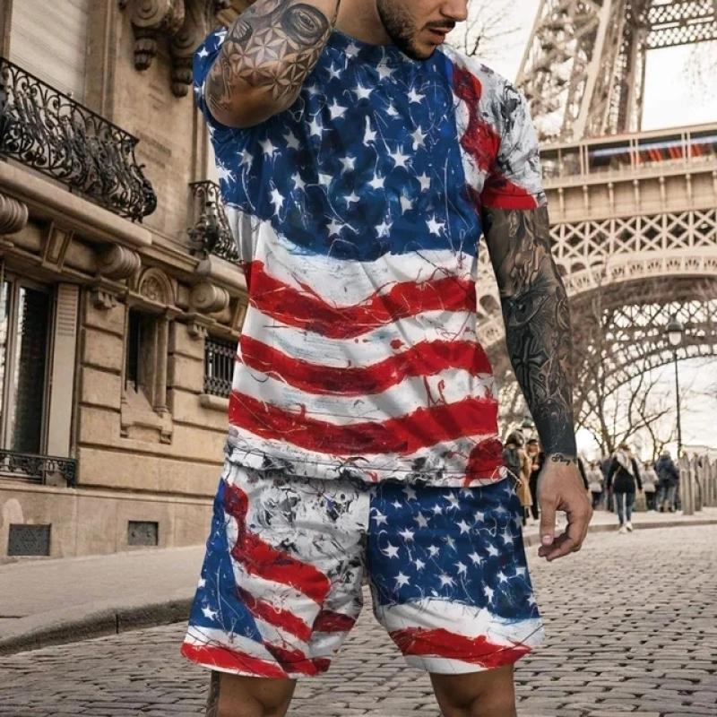 New3D printed men's short sleeved T-shirt and shorts set casual and youthful quality summer street vacation domineering clothing
