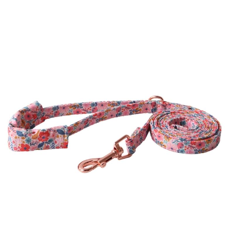 Fashion Dog Collar+Leash+Necktie Set Completes with Colorful Floral Print Bow Perfect for Pets Outstanding in the Crowd