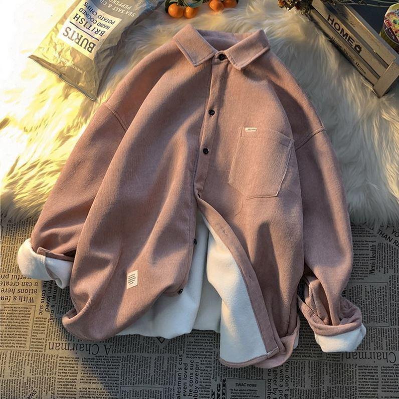 Damen-Fleece-Lined Hemd im koreanischen Stil, lockere Passform - Trendiges, vielseitiges und altersloses Plus-Size-Oberteil