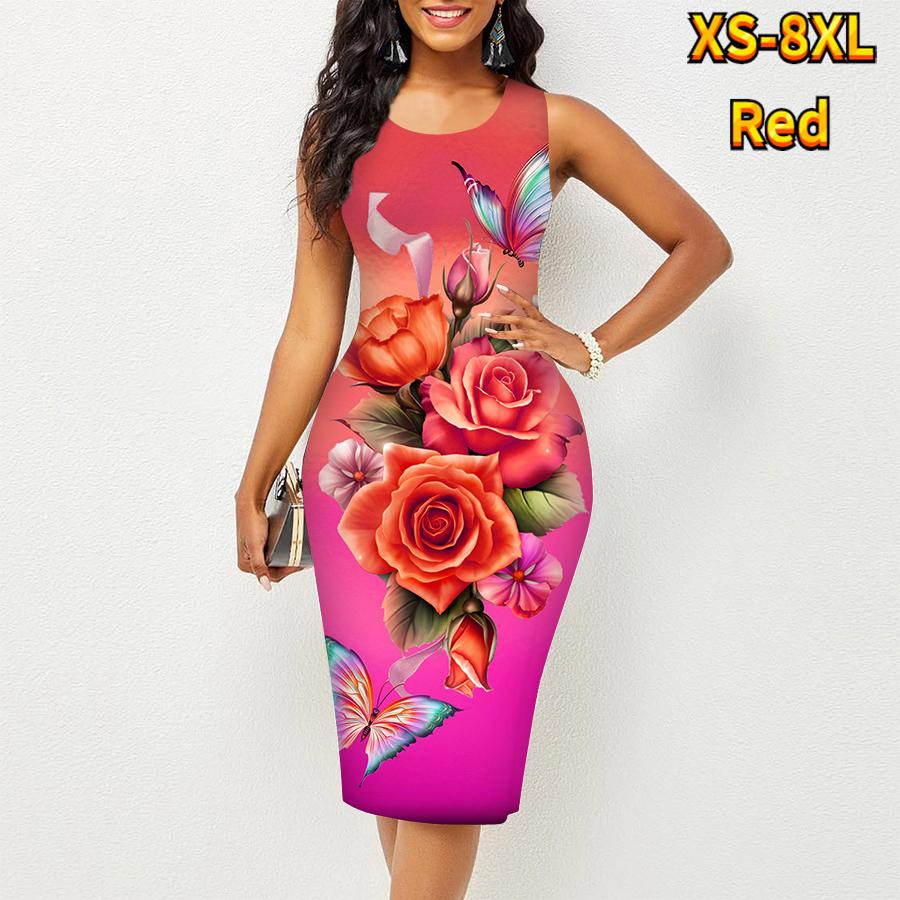 

Женское платье на бретельках, летнее, с бабочками, богатое и благородное, с цветочным принтом, облегающее, без рукавов, сексуальное, модное, верхняя одежда 5XL красный