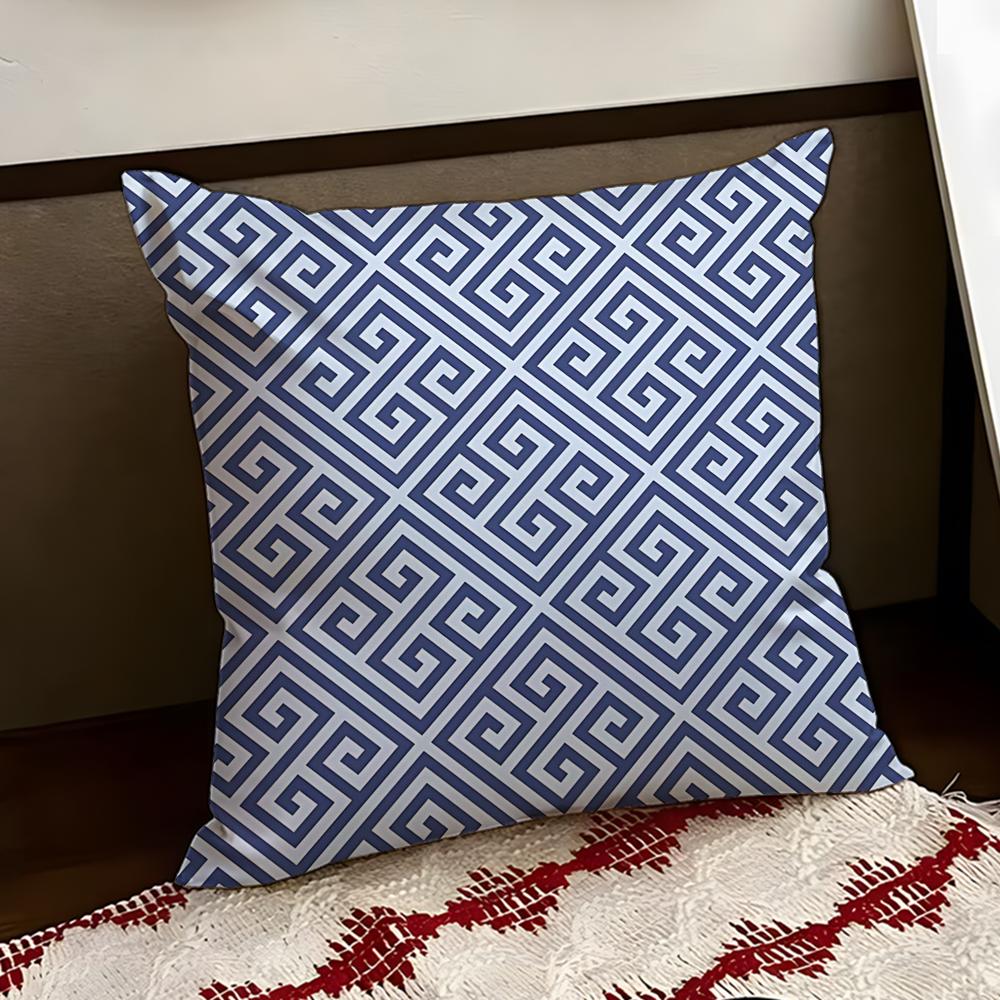 Zigzag Meander Pattern Cushion Cover Reversible Soft Durable Pillow Cover Home  Car MultiScene Use for Daily Comfort