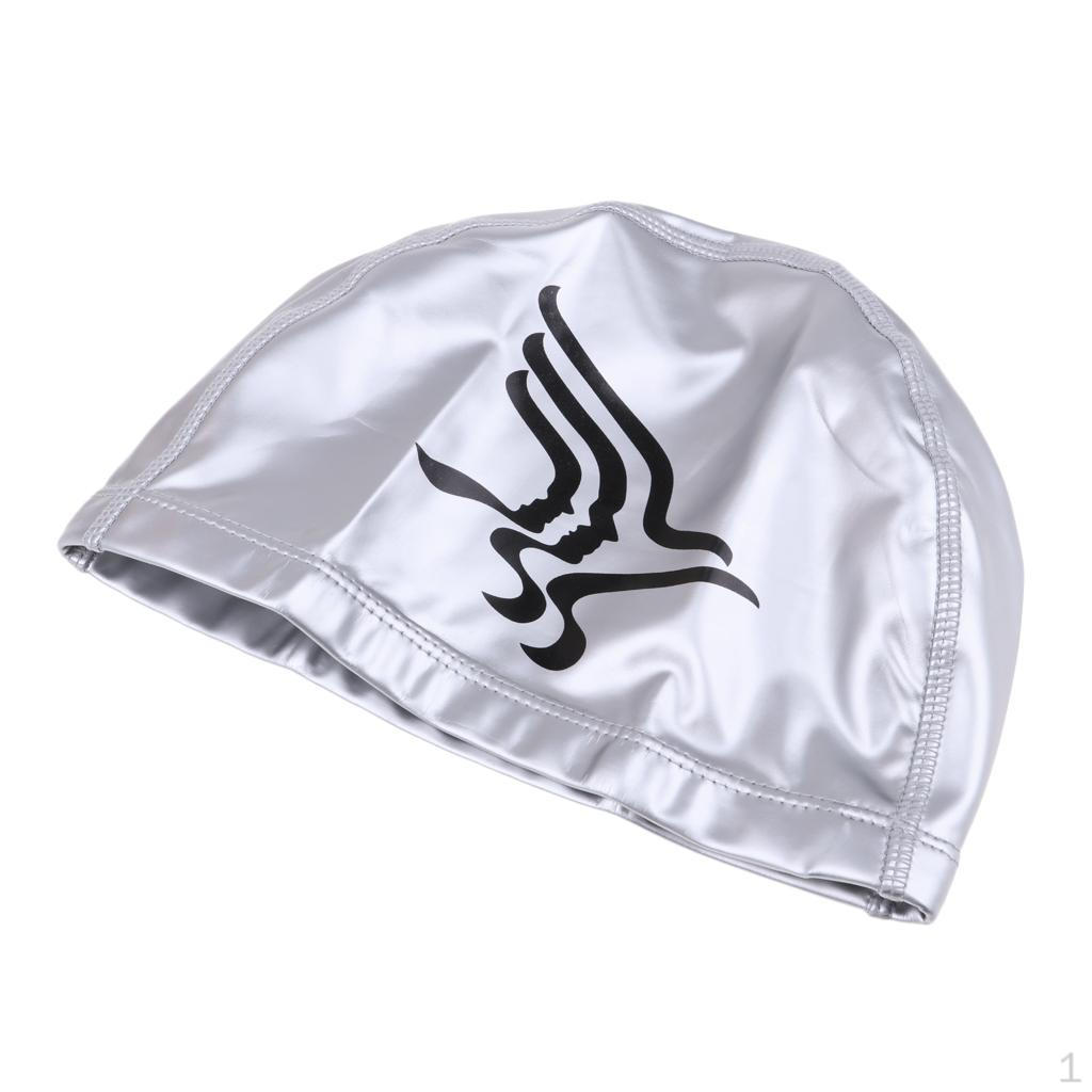 Unisex PU Waterproof Swimming Cap Hat Ear Long Hair Cover Bathing серебряный