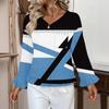 Women's Casual Fashion Ruffle V-Neck Pocket Retro Print Long Sleeve Top