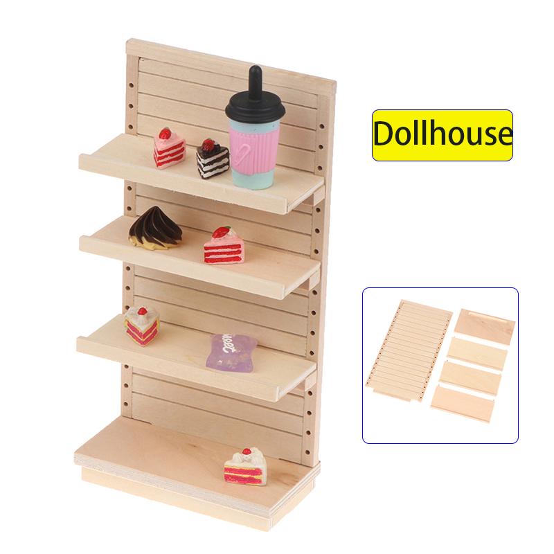 1:12 Dollhouse Miniature Wooden Supermarket Shelf Display Stand Storage Rack Four Story Scene Decor Toy Doll House Accessories