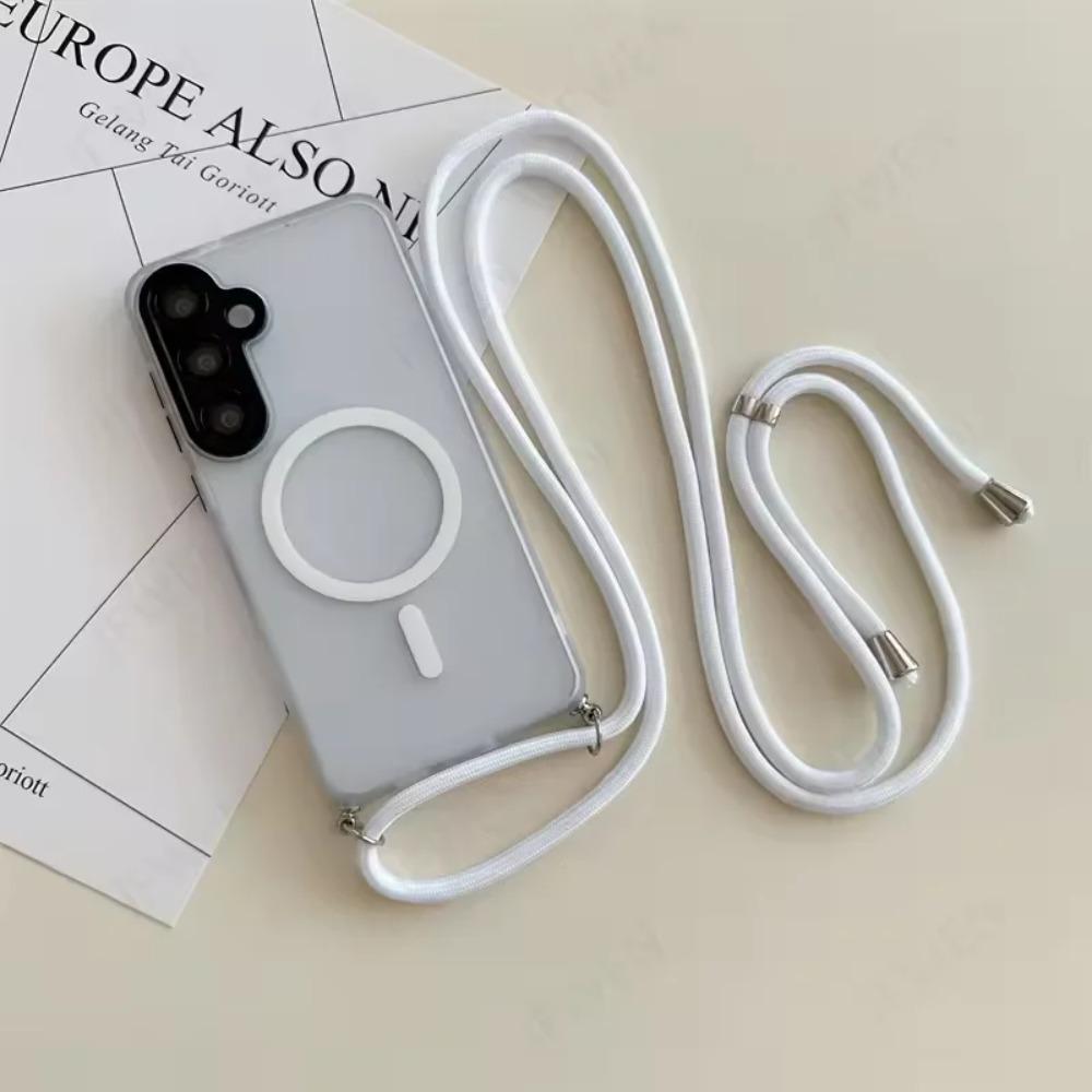 Magnetic Hard PC Case For Samsung Galaxy S26 S25 Edge S24 FE S23 Ultra Plus For Magsafe Shockproof Cover With Crossbody Lanyard