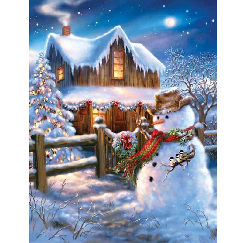 DIY Snowman 5D Diamond Painting Full Round Resin Mosaic Cartoon Diamond Embroidery Winter Snow Scenery Wall Art Home Decor