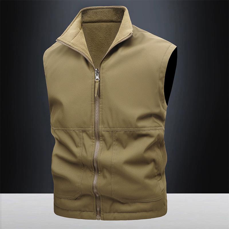 8XL Herren Outdoor Arbeitskleidung Lässiger Doppelseitiger Mantel, Fleece Stehkragen Mantel